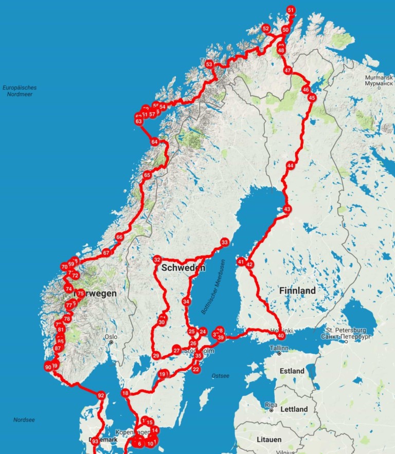 Skandinavien Reiseroute